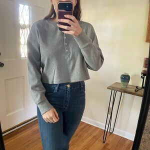 Wilfred Cropped Henley Top Grey